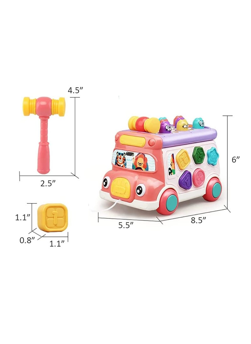 Adorable Stone Push Pull Bus Toy, Baby Musical Learning Toys with Sound  Light, Whack-a-Mole Game, Shape Matching, Gear, Toy Clock, Activity Bus Toy Early Education Gift for Toddler Boys Girls
