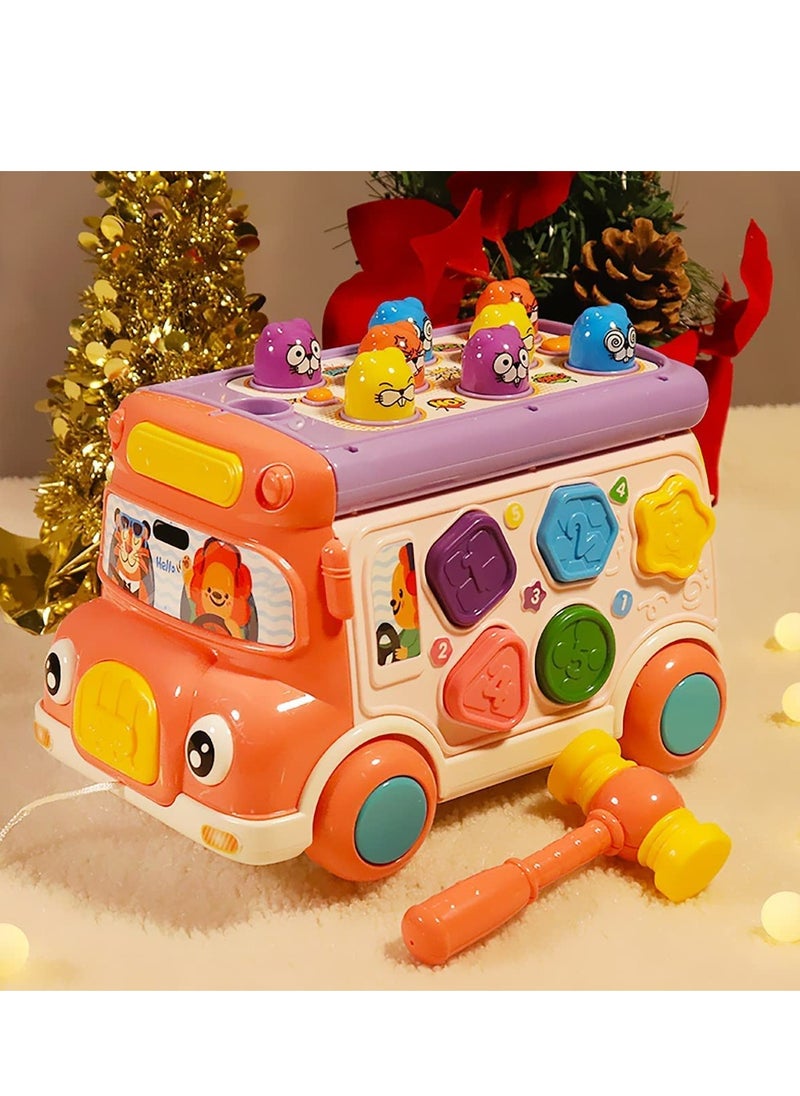 Adorable Stone Push Pull Bus Toy, Baby Musical Learning Toys with Sound  Light, Whack-a-Mole Game, Shape Matching, Gear, Toy Clock, Activity Bus Toy Early Education Gift for Toddler Boys Girls