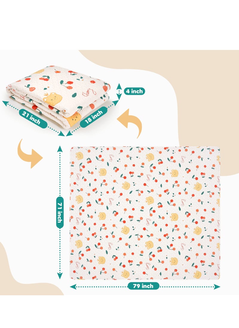 Soft Cotton Baby Play Mat, 3 x 43 Inch Washable Foldable Crawling Mat, Non Slip Playmat for Babies, Toddlers Tummy Time Mat, Portable Playpen Mat Playmat for Indoor & Outdoor Use