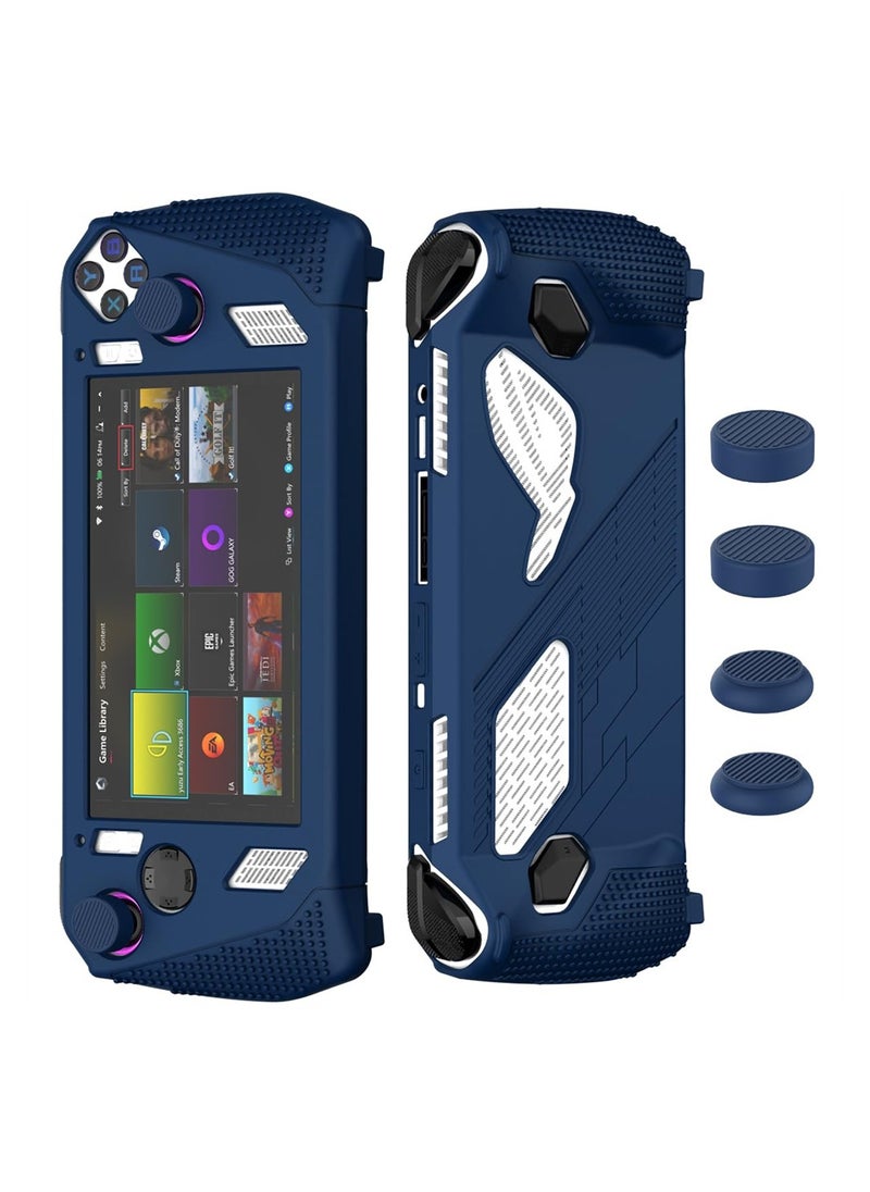 for Rog Ally Stand Protective Case, Silicone Accessories Protector, Full Protection Kickstand, Anti-Scratch Drop-Proof Non-Slip Full Protective Rog Ally Case with 2 Pair Thumb Grips, Blue
