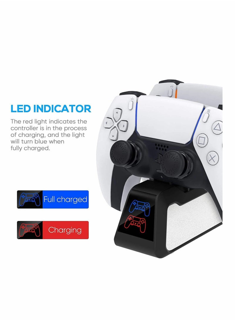 Dual Controllers Fast Charging Station with LED Indicator, Charger for PS5 DualSense Wireless Controller with Thumb Sticks, Charger Station Dock for Sony Playstation 5 Dualsense (Black)