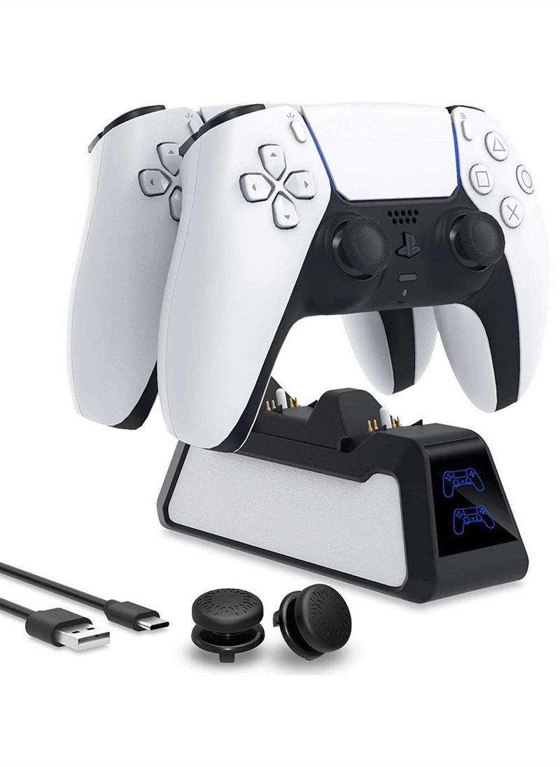 Dual Controllers Fast Charging Station with LED Indicator, Charger for PS5 DualSense Wireless Controller with Thumb Sticks, Charger Station Dock for Sony Playstation 5 Dualsense (Black)