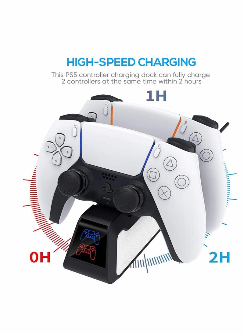 Dual Controllers Fast Charging Station with LED Indicator, Charger for PS5 DualSense Wireless Controller with Thumb Sticks, Charger Station Dock for Sony Playstation 5 Dualsense (Black)