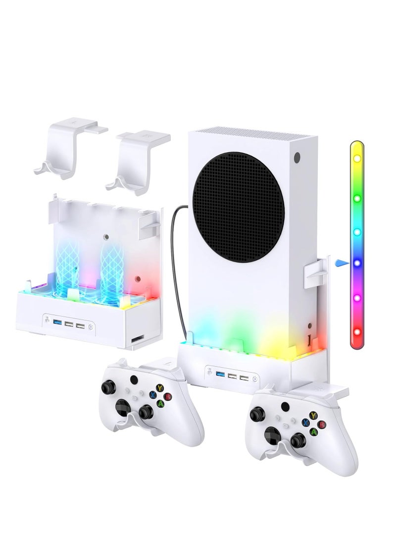 Wall Mount Holder for Xbox Series S, Wall Mount Kit, Vertical Stand with Cooling Fans, USB Port, Controller Hook for Series S