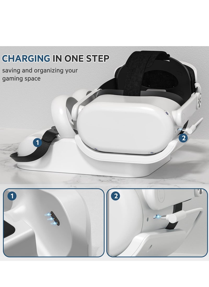 Charging Dock for Quest 2 VR Headset Charging Stand for Oculus/Meta Quest 2 High Speed Charging Station for VR Headset and Touch Controllers, Quick Charging with Colorful LED Indicator