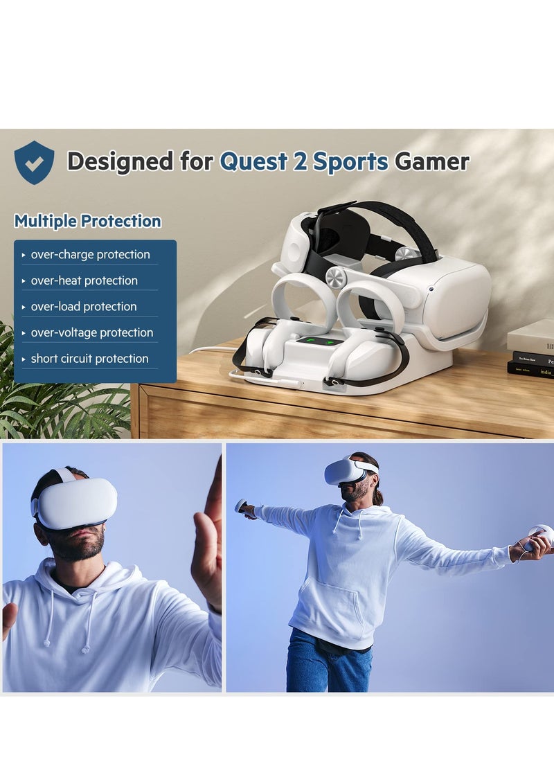 Charging Dock for Quest 2 VR Headset Charging Stand for Oculus/Meta Quest 2 High Speed Charging Station for VR Headset and Touch Controllers, Quick Charging with Colorful LED Indicator