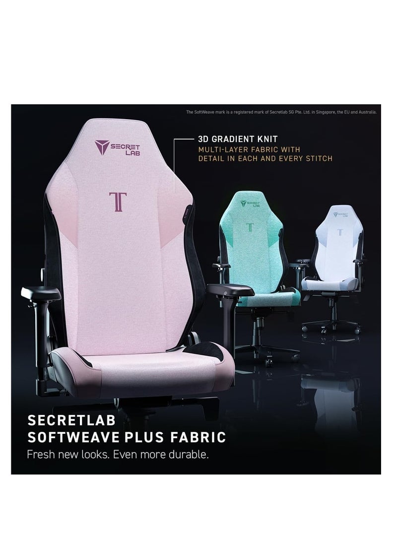 Secretlab Titan Evo Plush Pink Gaming Chair - Reclining - Ergonomic & Comfortable Computer Chair with 4D Armrests - Magnetic Head Pillow & 4-Way Lumbar Support - Regular - Pink - Fabric