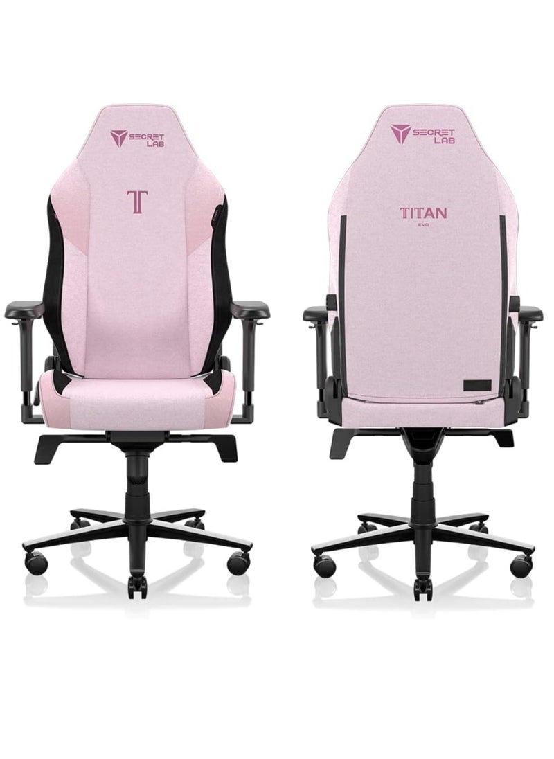 Secretlab Titan Evo Plush Pink Gaming Chair - Reclining - Ergonomic & Comfortable Computer Chair with 4D Armrests - Magnetic Head Pillow & 4-Way Lumbar Support - Regular - Pink - Fabric