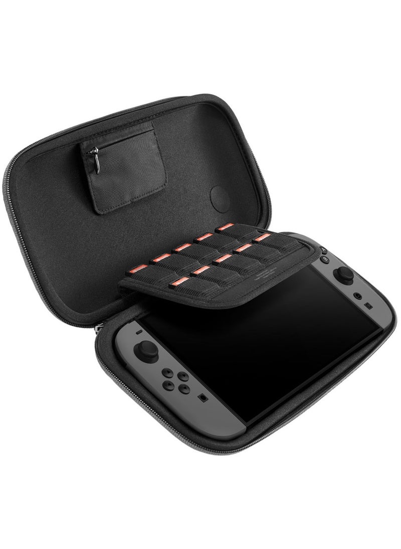 Klasden Nintendo Switch 2 Carrying Pouch Case (2025) Protective Portable Travel Hard Shell Cover with Pockets for Accessories, 10 Game Cartridges and AirTag Holder - Charcoal Gray