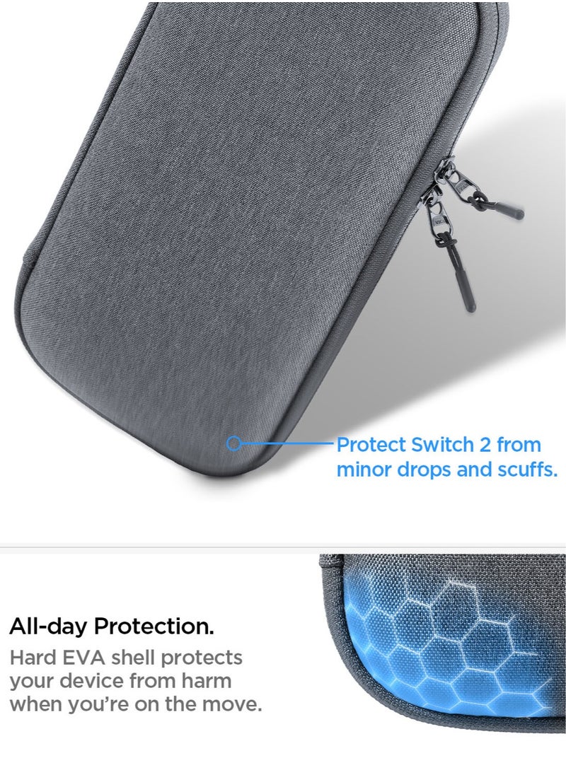 Klasden Nintendo Switch 2 Carrying Pouch Case (2025) Protective Portable Travel Hard Shell Cover with Pockets for Accessories, 10 Game Cartridges and AirTag Holder - Charcoal Gray