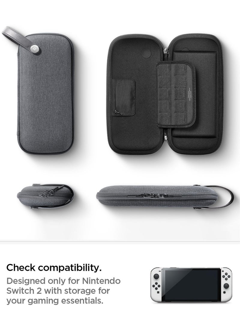 Klasden Nintendo Switch 2 Carrying Pouch Case (2025) Protective Portable Travel Hard Shell Cover with Pockets for Accessories, 10 Game Cartridges and AirTag Holder - Charcoal Gray