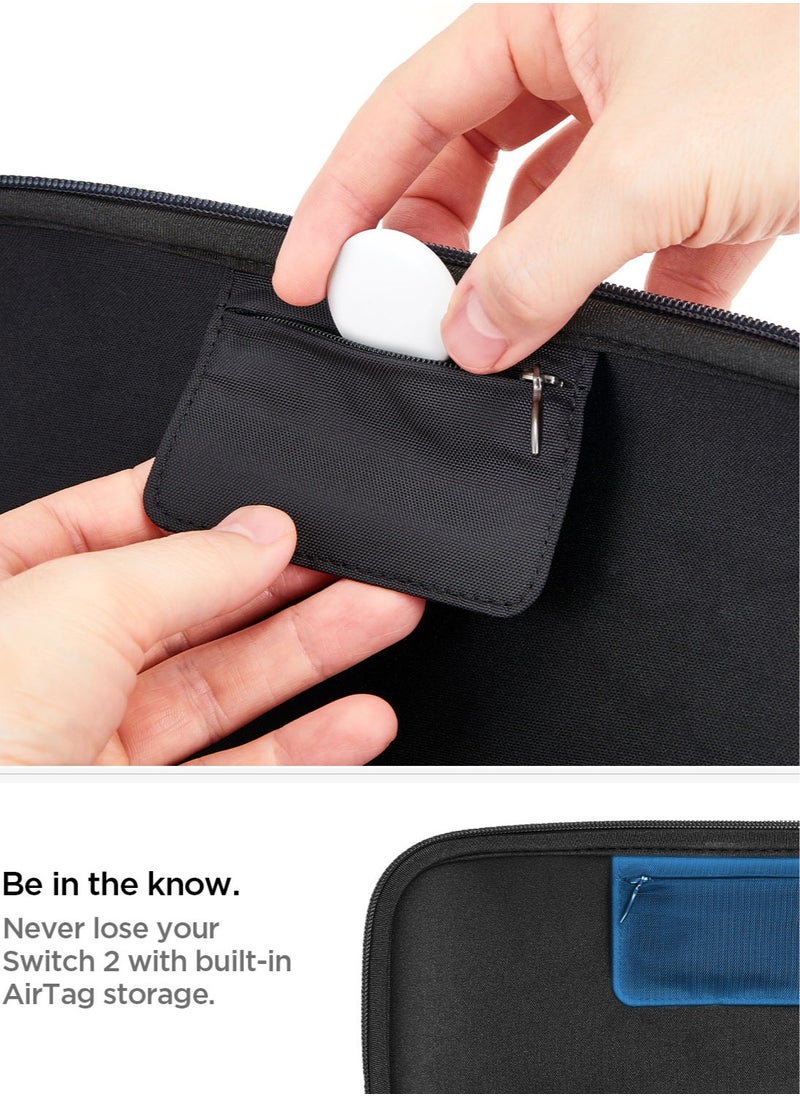 Klasden Nintendo Switch 2 Carrying Pouch Case (2025) Protective Portable Travel Hard Shell Cover with Pockets for Accessories, 10 Game Cartridges and AirTag Holder - Charcoal Gray