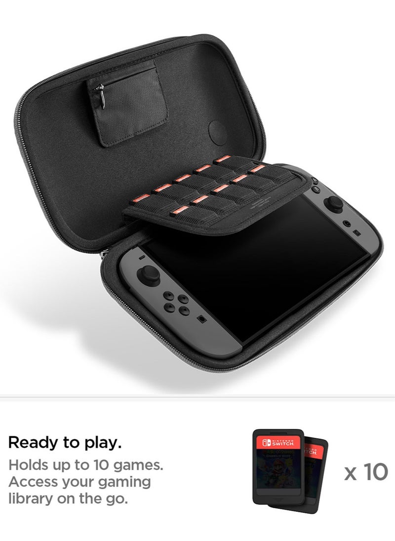 Klasden Nintendo Switch 2 Carrying Pouch Case (2025) Protective Portable Travel Hard Shell Cover with Pockets for Accessories, 10 Game Cartridges and AirTag Holder - Charcoal Gray