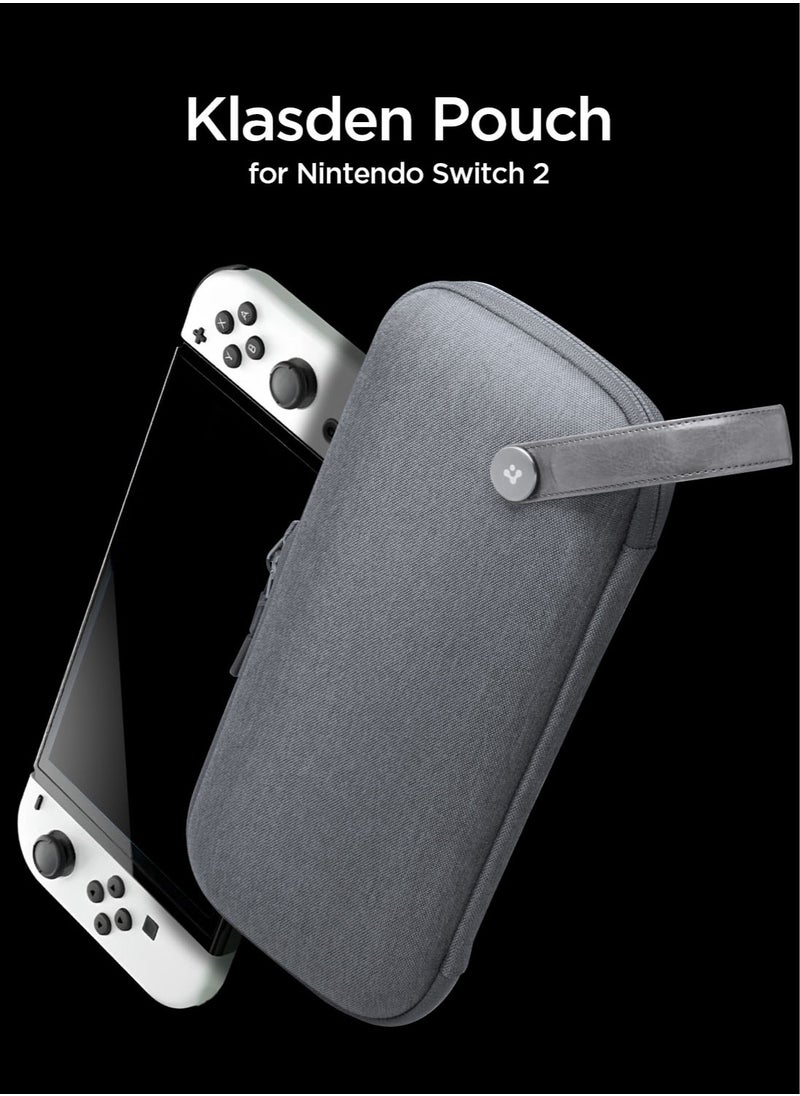 Klasden Nintendo Switch 2 Carrying Pouch Case (2025) Protective Portable Travel Hard Shell Cover with Pockets for Accessories, 10 Game Cartridges and AirTag Holder - Charcoal Gray