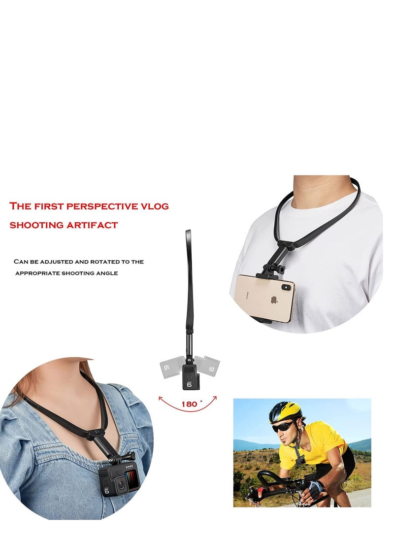 Action Camera Neck Holder Mount Bracket for Gopro POV/VLOG, Extendable Selfie Kit, Compatible with MAX Hero, DJI, Coyote, AKASO and Cell Phone Cycling Travel