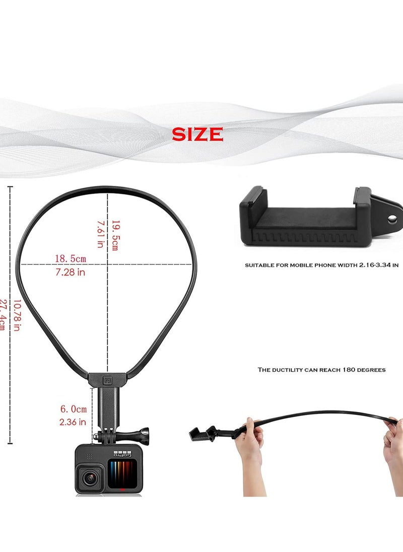 Action Camera Neck Holder Mount Bracket for Gopro POV/VLOG, Extendable Selfie Kit, Compatible with MAX Hero, DJI, Coyote, AKASO and Cell Phone Cycling Travel