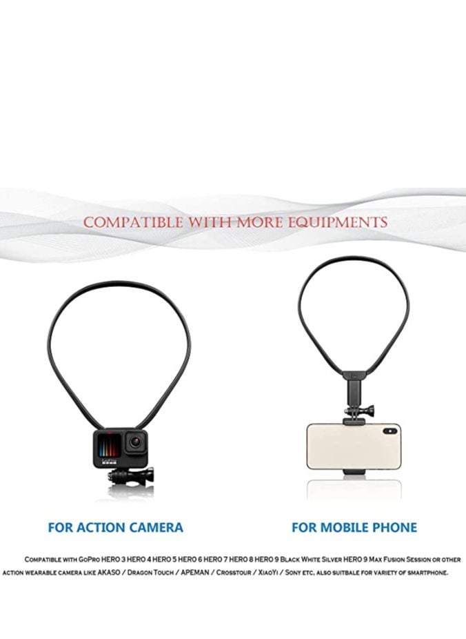 Action Camera Neck Holder Mount Bracket for Gopro POV/VLOG, Extendable Selfie Kit, Compatible with MAX Hero, DJI, Coyote, AKASO and Cell Phone Cycling Travel