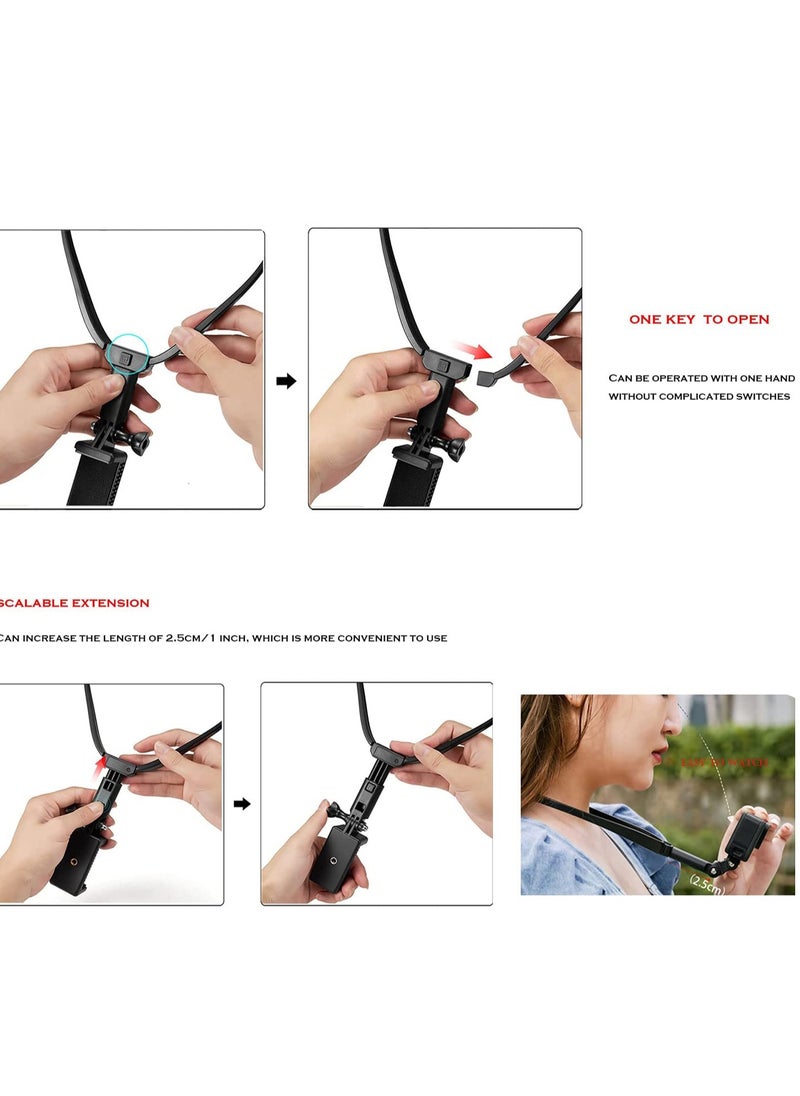 Action Camera Neck Holder Mount Bracket for Gopro POV/VLOG, Extendable Selfie Kit, Compatible with MAX Hero, DJI, Coyote, AKASO and Cell Phone Cycling Travel