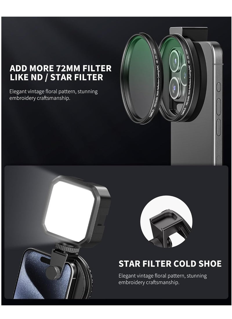 CPL Filter for Phone, 72mm Camera Polarized Lens Filter Universal with Metal Cold Shoe Phone Clip for iPhone 15 14 13 12 11 X XS PLUS PRO Max for Samsung Galaxy for Motorola
