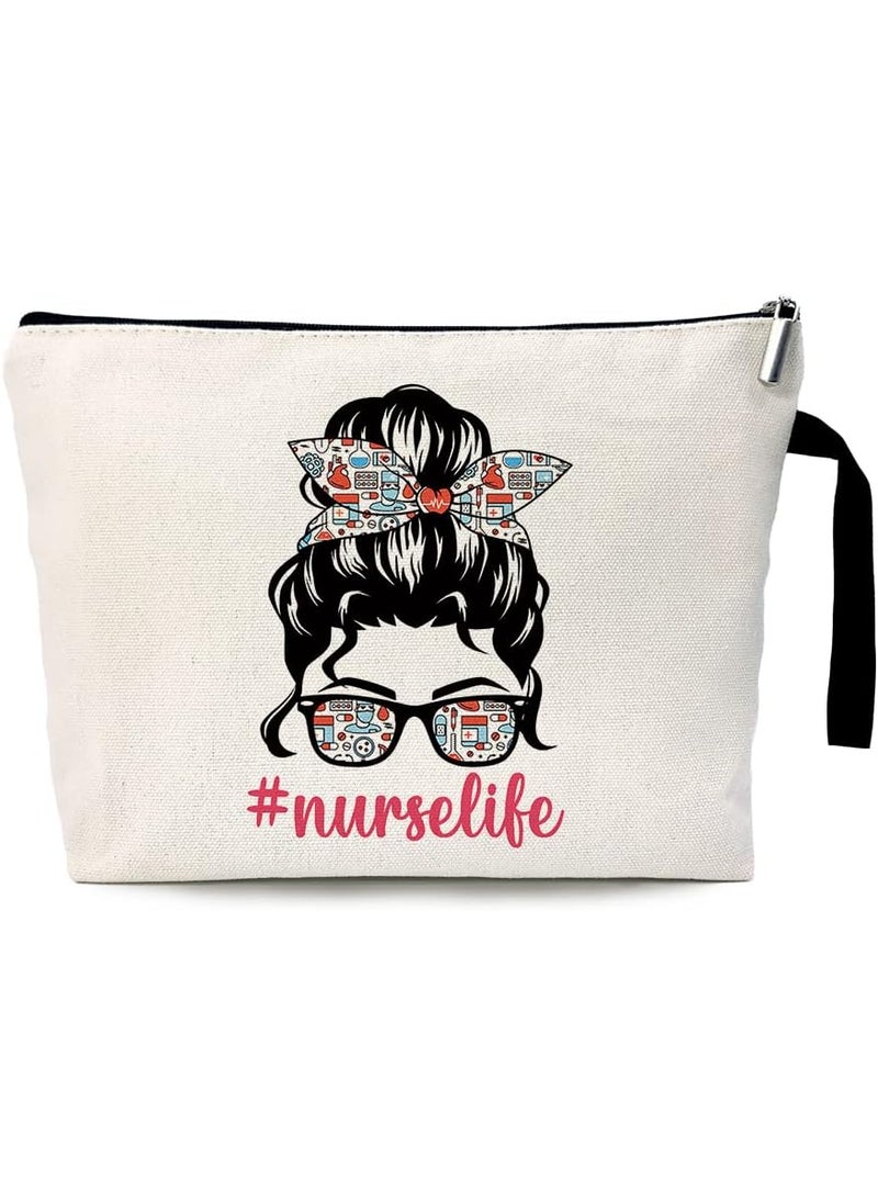 Nurse Life Funny Nurses Cosmetic Bag, for Travel Toiletry Zipper Storage Pouch Makeup Bag, Nurse Birthday Gifts, Nurse Graduation Gifts, Registered Nurse Appreciation Gifts, Nurses Day Gifts