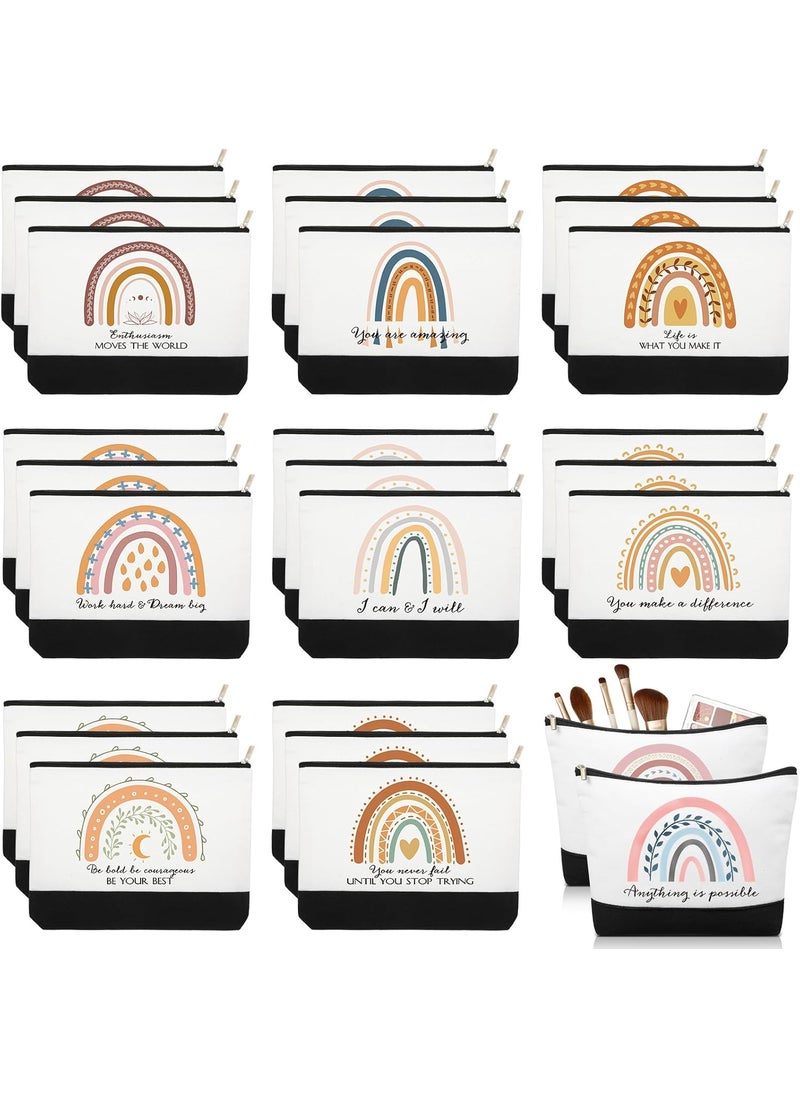 Sieral 30 Pcs Rainbow Canvas Makeup Bags Bulk Class Employee Appreciation Gifts Inspirational Cosmetic Bags Thank You Gifts for Teacher Graduate Secretary Coworker Volunteer Nurse(Motivational)