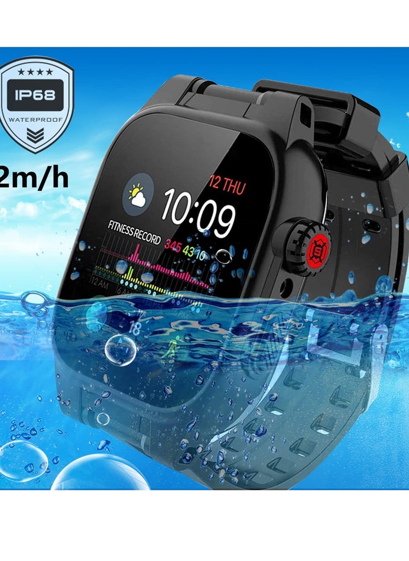 Waterproof Case for Apple Watch Series 7 45mm, 360 Full-Body Protective Case with Screen Protector, Shockproof Dustproof Waterproof Case for Apple Watch 45mm Series 7, Black