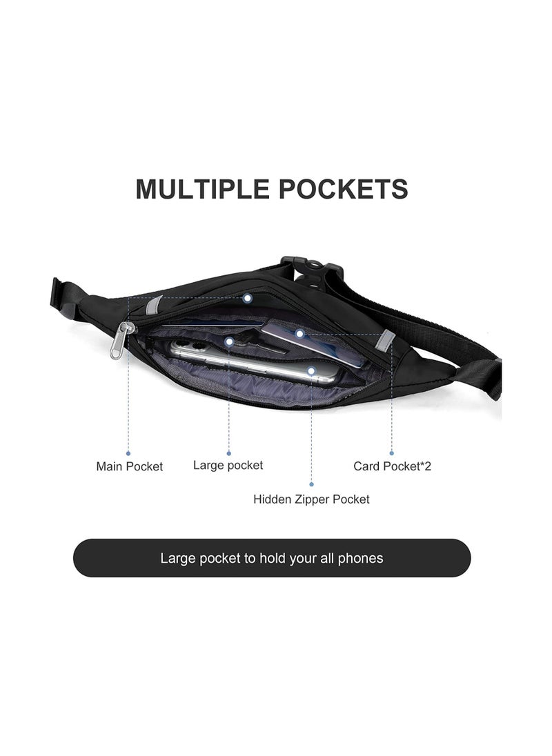 Trendy Waterproof Waist Bags for Men and Women, Multi-Color Crossbody Belt Bags with Headphone Jack, Plus Size for Running, Compatible with All Phones, Black