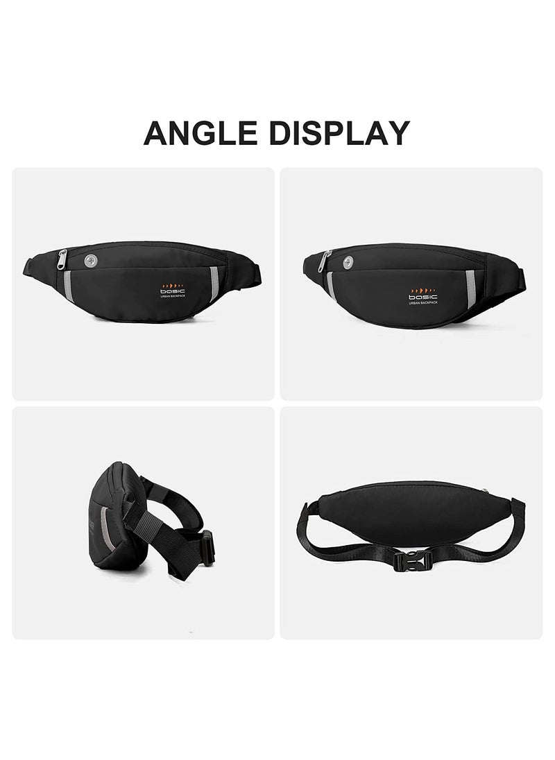 Trendy Waterproof Waist Bags for Men and Women, Multi-Color Crossbody Belt Bags with Headphone Jack, Plus Size for Running, Compatible with All Phones, Black