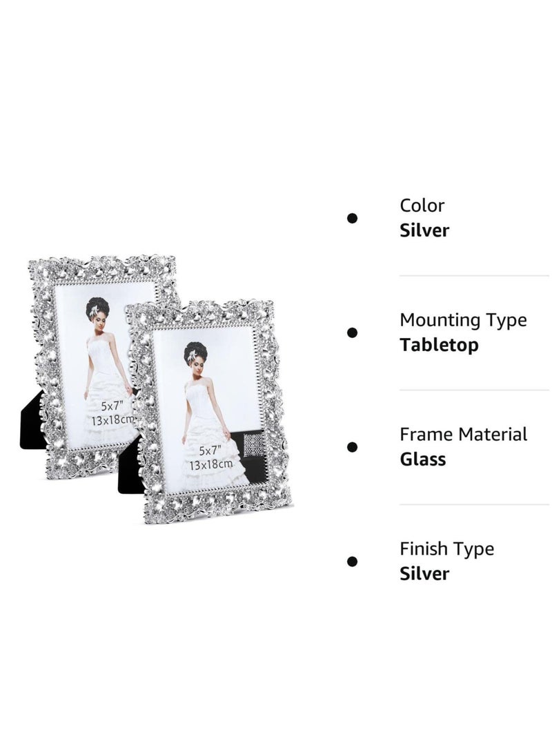 Enhance Your Cherished Moments with a Set of 2 Rhinestone Crystal Picture Frames - Ideal for Weddings, Birthdays, and Special Occasions