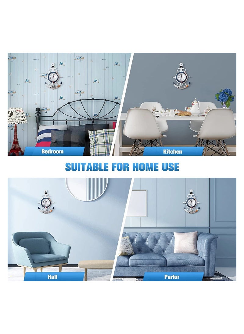 Wall Clock, Mediterranean Style, Nautical Hanging Clock, Creative Nautical Anchor Ship, Wall Decoration for Living Room Bedroom Home Office, Decorations Gift, Clock Wall (Helmsman)