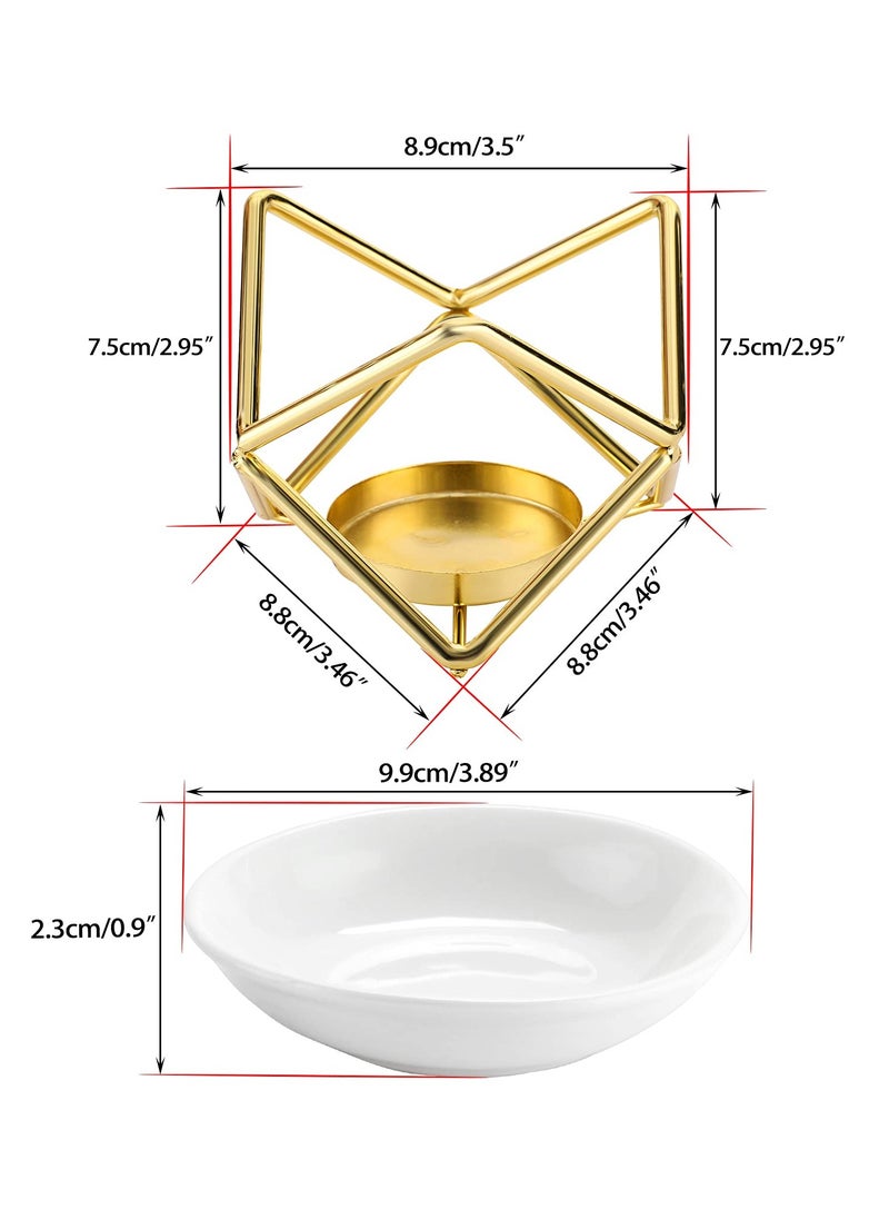 Metal Oil Burner Wax Warmer, Delicate Romantic Ceramic Tealight Candle Holder Oil Burner, Fragrance Warmer Aromatherapy Wax Candle Tart Burner Warmer Diffuser for Home Bedroom Décor