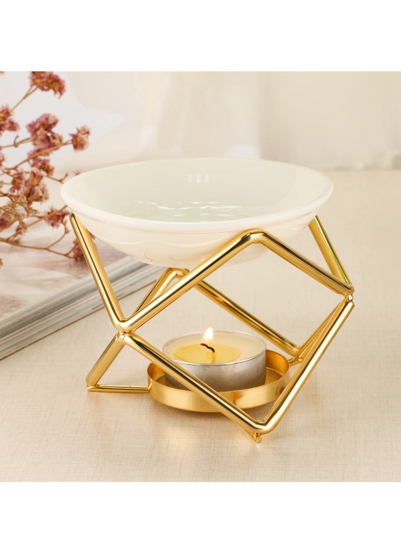 Metal Oil Burner Wax Warmer, Delicate Romantic Ceramic Tealight Candle Holder Oil Burner, Fragrance Warmer Aromatherapy Wax Candle Tart Burner Warmer Diffuser for Home Bedroom Décor