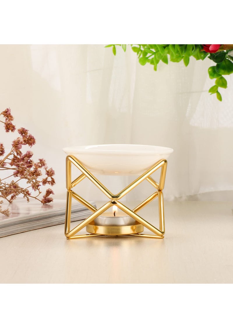 Metal Oil Burner Wax Warmer, Delicate Romantic Ceramic Tealight Candle Holder Oil Burner, Fragrance Warmer Aromatherapy Wax Candle Tart Burner Warmer Diffuser for Home Bedroom Décor