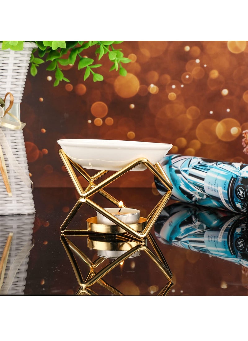 Metal Oil Burner Wax Warmer, Delicate Romantic Ceramic Tealight Candle Holder Oil Burner, Fragrance Warmer Aromatherapy Wax Candle Tart Burner Warmer Diffuser for Home Bedroom Décor