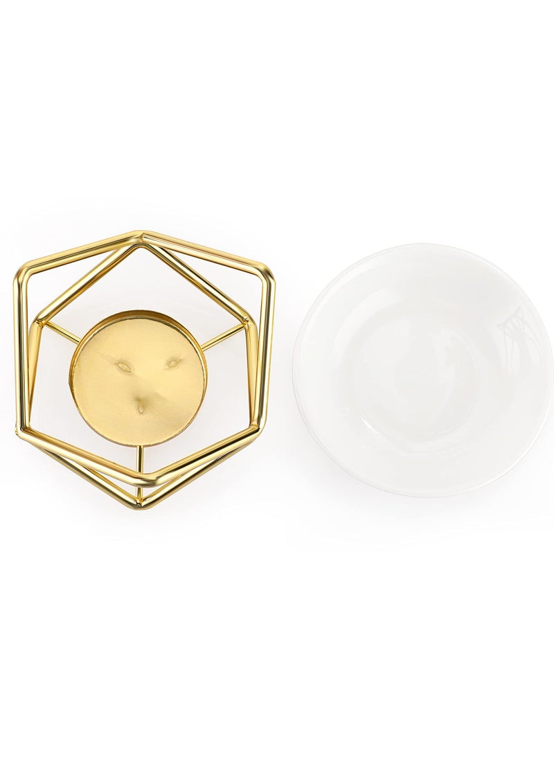 Metal Oil Burner Wax Warmer, Delicate Romantic Ceramic Tealight Candle Holder Oil Burner, Fragrance Warmer Aromatherapy Wax Candle Tart Burner Warmer Diffuser for Home Bedroom Décor