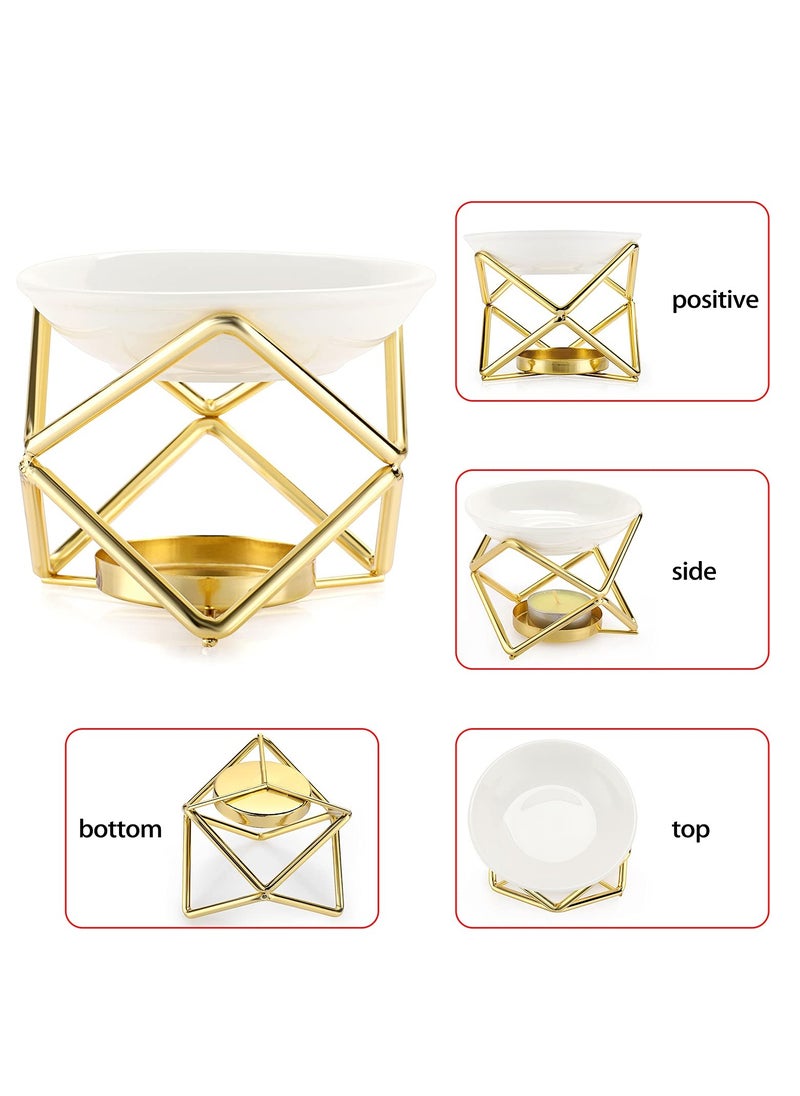 Metal Oil Burner Wax Warmer, Delicate Romantic Ceramic Tealight Candle Holder Oil Burner, Fragrance Warmer Aromatherapy Wax Candle Tart Burner Warmer Diffuser for Home Bedroom Décor
