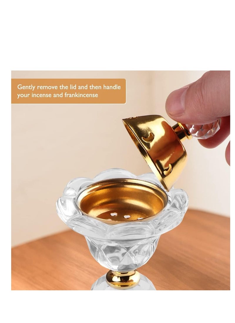 Crystal Incense Burner Bakhoor Burner Arabian Diffuser Frankincense Resin Burner Home Deco Aromatherapy Ornament for Yoga Meditation Spa Office Home Decor