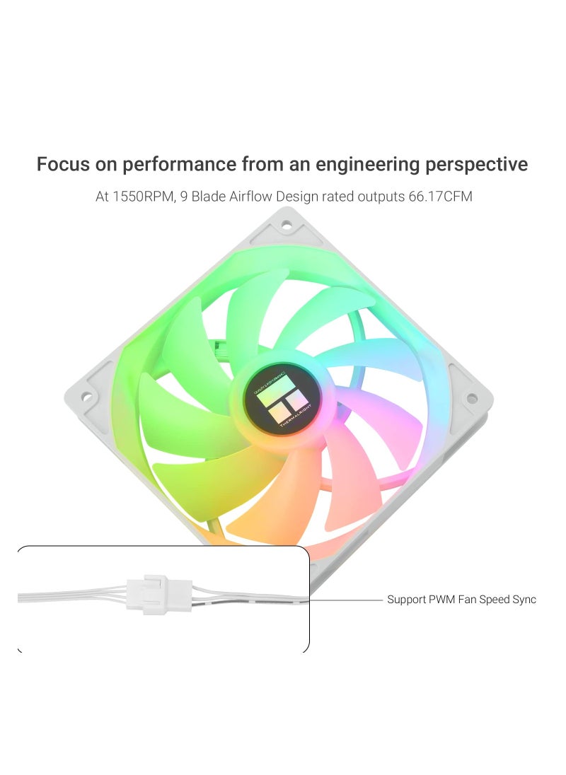 White ARGB CPU Fan for Computer Case or CPU, 120mm Silent Computer Cooling Fan 4pin PWM Computer Cooling Fan with S-FDB Bearing Included, up to 1500RPM Cooling Fan for Case  CPU Cooler