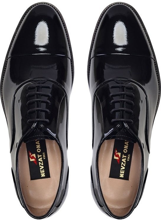 Black Classic Laced Oxford Patent Leather Shoes -6119-