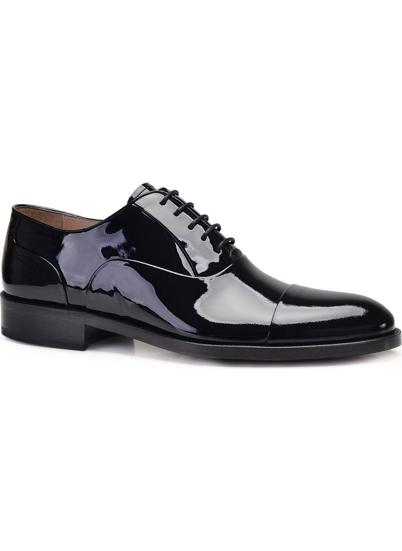 Black Classic Laced Oxford Patent Leather Shoes -6119-