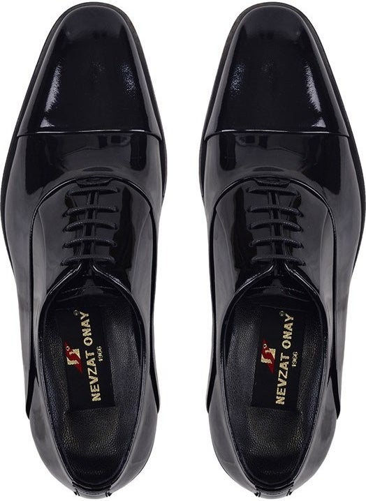 Black Patent Leather Classic Laced Leather Men's Shoes -02701-