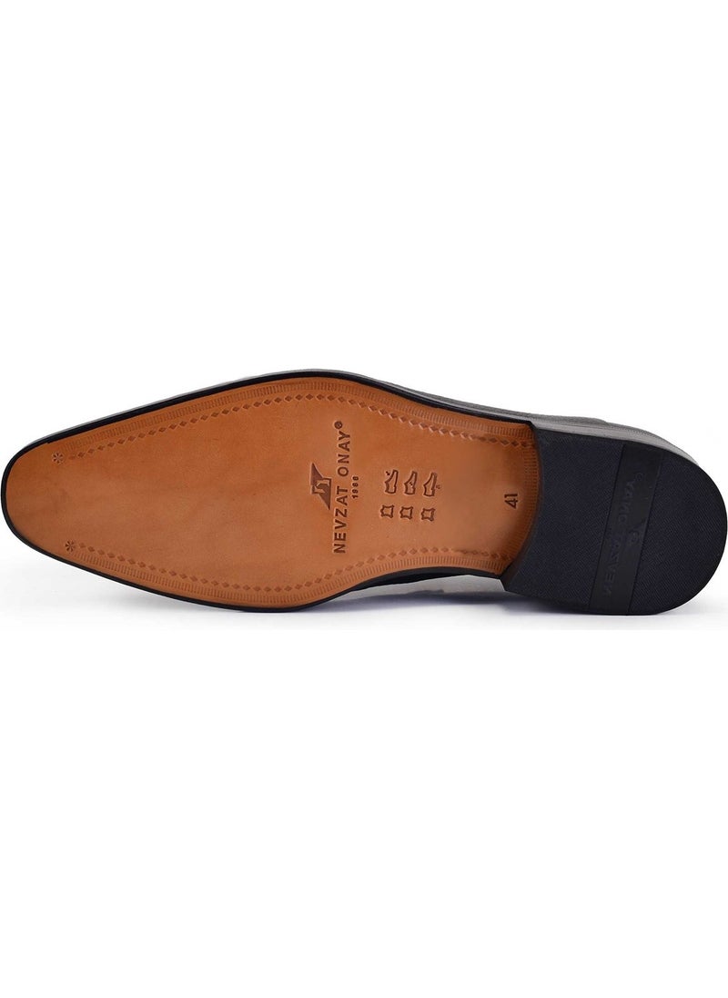 Black Floater Leather Leather Men's Shoes -6992-