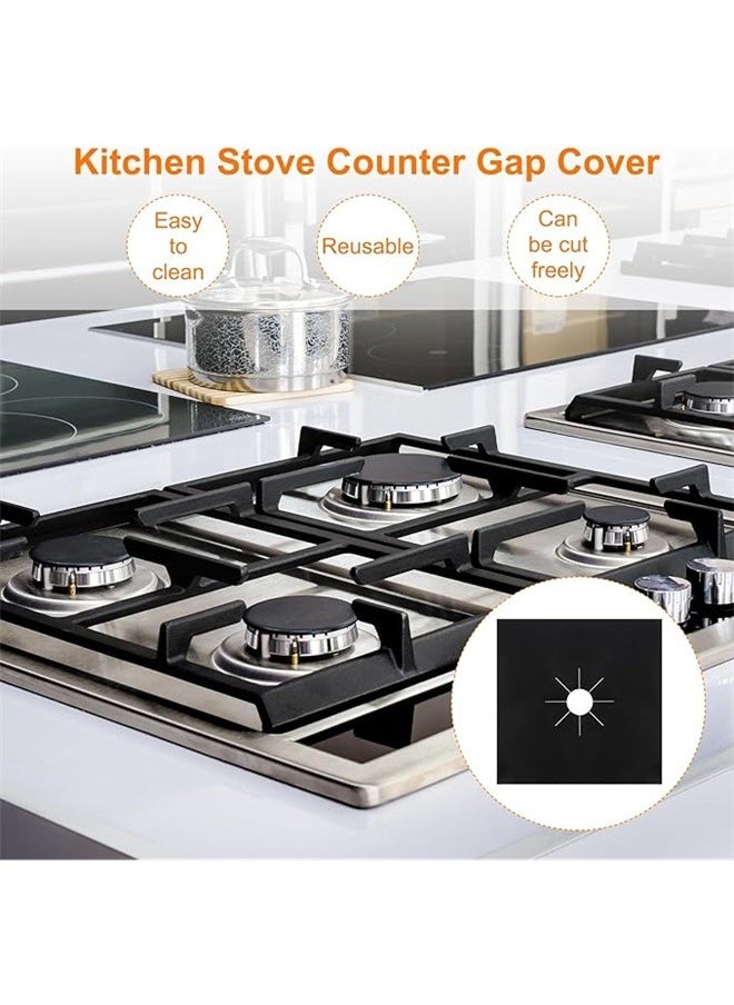 4-Piece Gas Stove Burner Cover Black 27 x 27cm,Gas Range Protectors Reusable Non-Stick Gas Stove Burner Cover Kitchen Washable Stove Liner for Keeps Stovetop Clean, Black