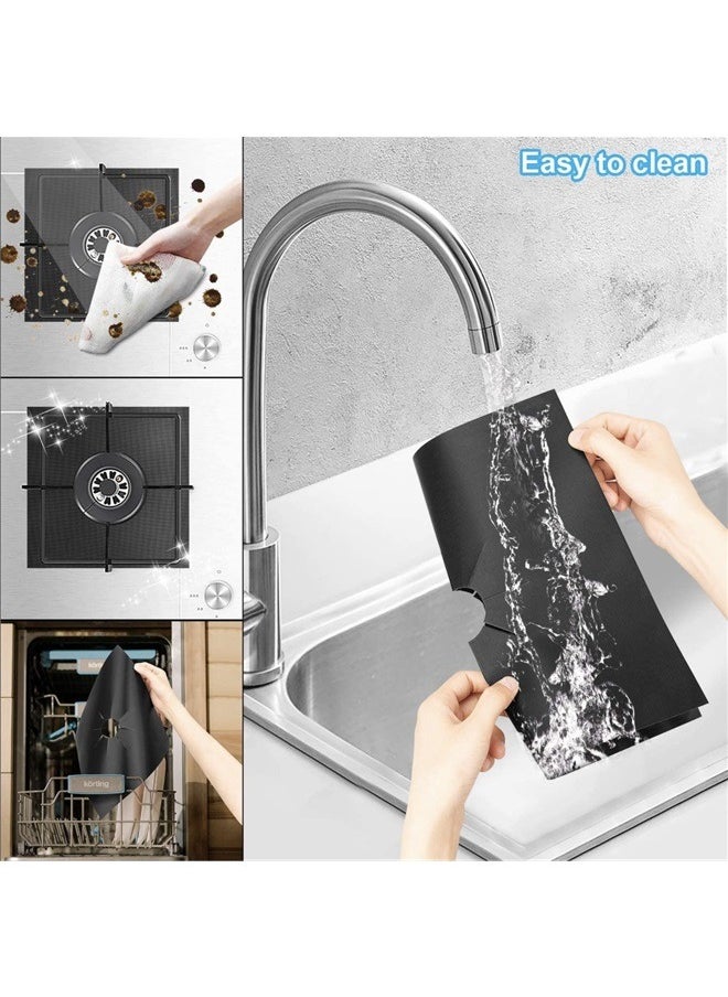 4-Piece Gas Stove Burner Cover Black 27 x 27cm,Gas Range Protectors Reusable Non-Stick Gas Stove Burner Cover Kitchen Washable Stove Liner for Keeps Stovetop Clean, Black