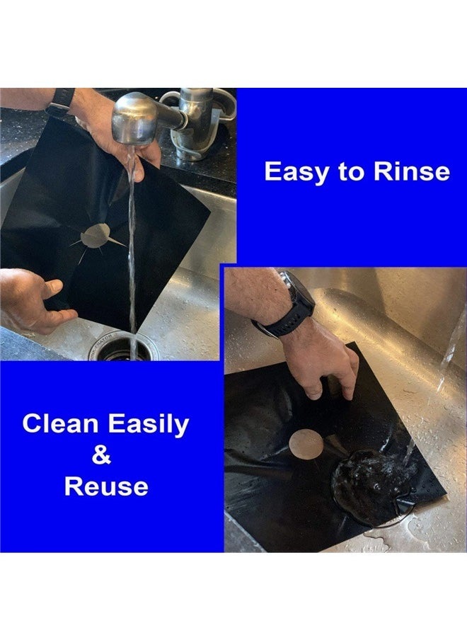 4-Piece Gas Stove Burner Cover Black 27 x 27cm,Gas Range Protectors Reusable Non-Stick Gas Stove Burner Cover Kitchen Washable Stove Liner for Keeps Stovetop Clean, Black