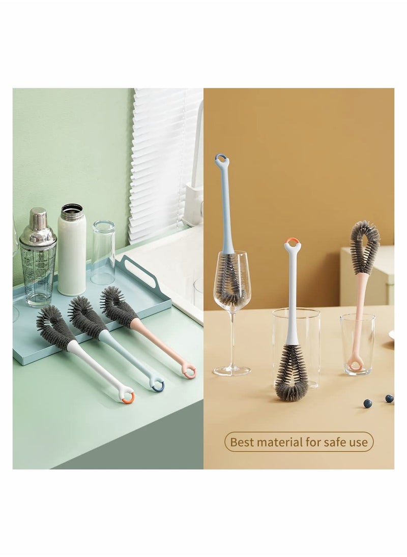 Reusable Bottle Cleaner Brushes, Flexible Water Bottle Brush for Cleaning, Long Handle Dish Scrub Brush for Cups, Coffee Mugs, Pitchers White (2 Pack)