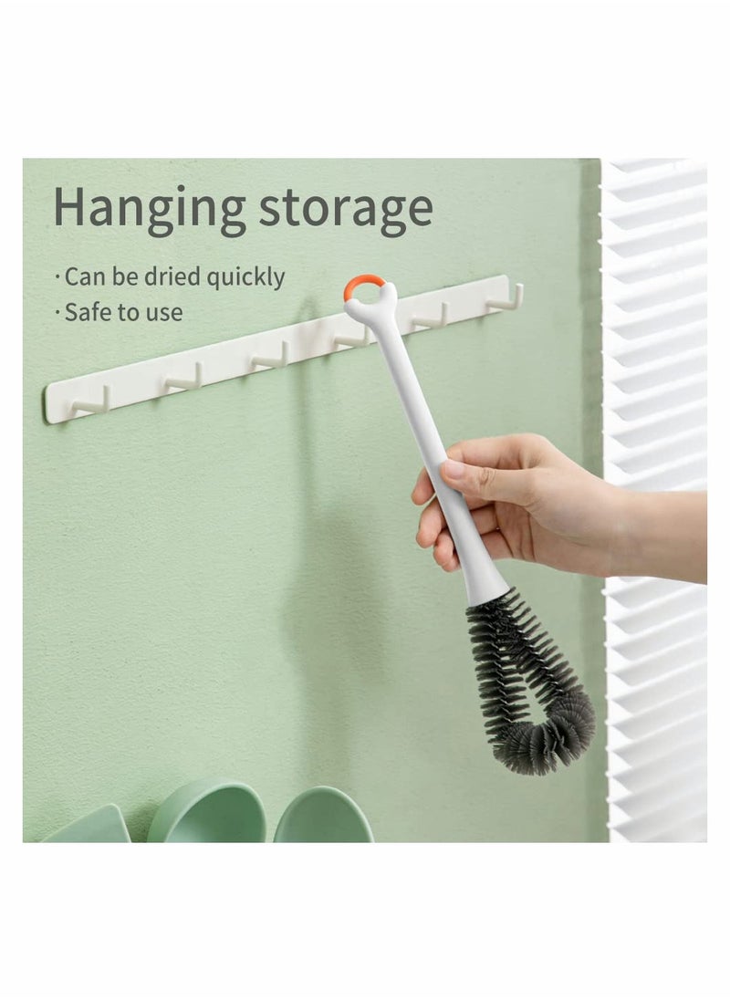 Reusable Bottle Cleaner Brushes, Flexible Water Bottle Brush for Cleaning, Long Handle Dish Scrub Brush for Cups, Coffee Mugs, Pitchers White (2 Pack)