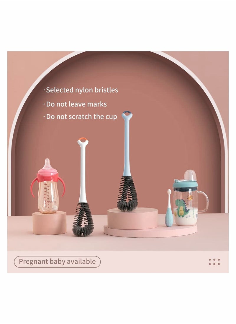 Reusable Bottle Cleaner Brushes, Flexible Water Bottle Brush for Cleaning, Long Handle Dish Scrub Brush for Cups, Coffee Mugs, Pitchers White (2 Pack)