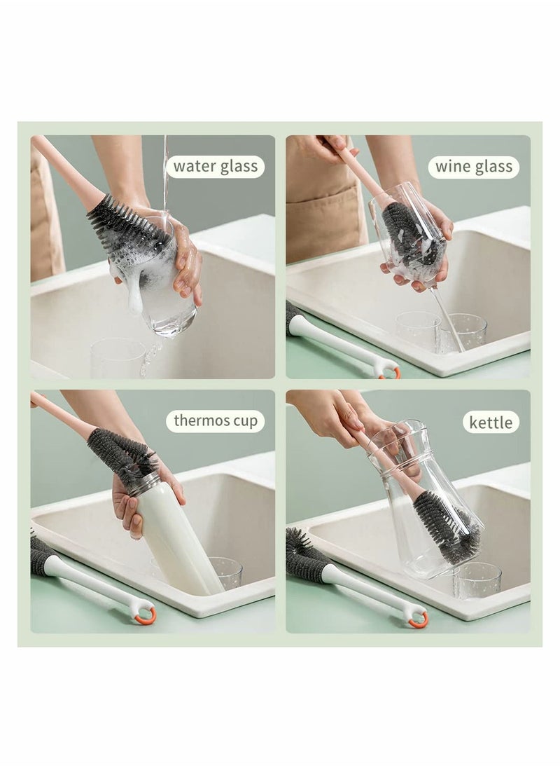 Reusable Bottle Cleaner Brushes, Flexible Water Bottle Brush for Cleaning, Long Handle Dish Scrub Brush for Cups, Coffee Mugs, Pitchers White (2 Pack)