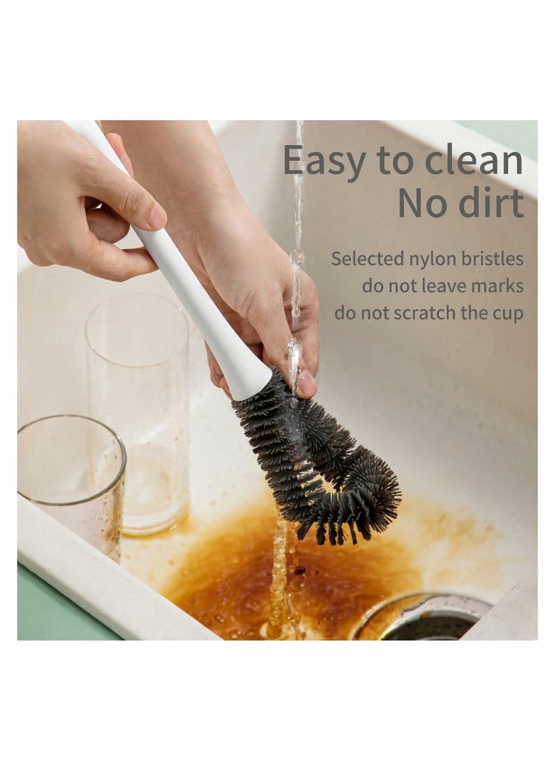 Reusable Bottle Cleaner Brushes, Flexible Water Bottle Brush for Cleaning, Long Handle Dish Scrub Brush for Cups, Coffee Mugs, Pitchers White (2 Pack)